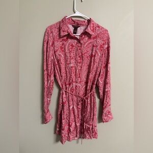 Bit & Bridle Shirt Dress Red White Paisley Waist Tie Festival Western Medium